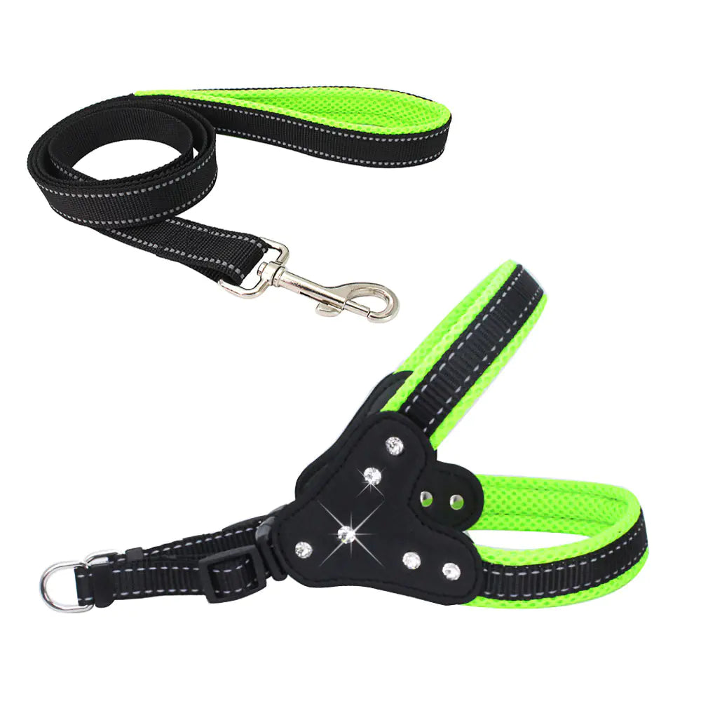 Reflective Mesh Pet Harness with Rhinestone Rope