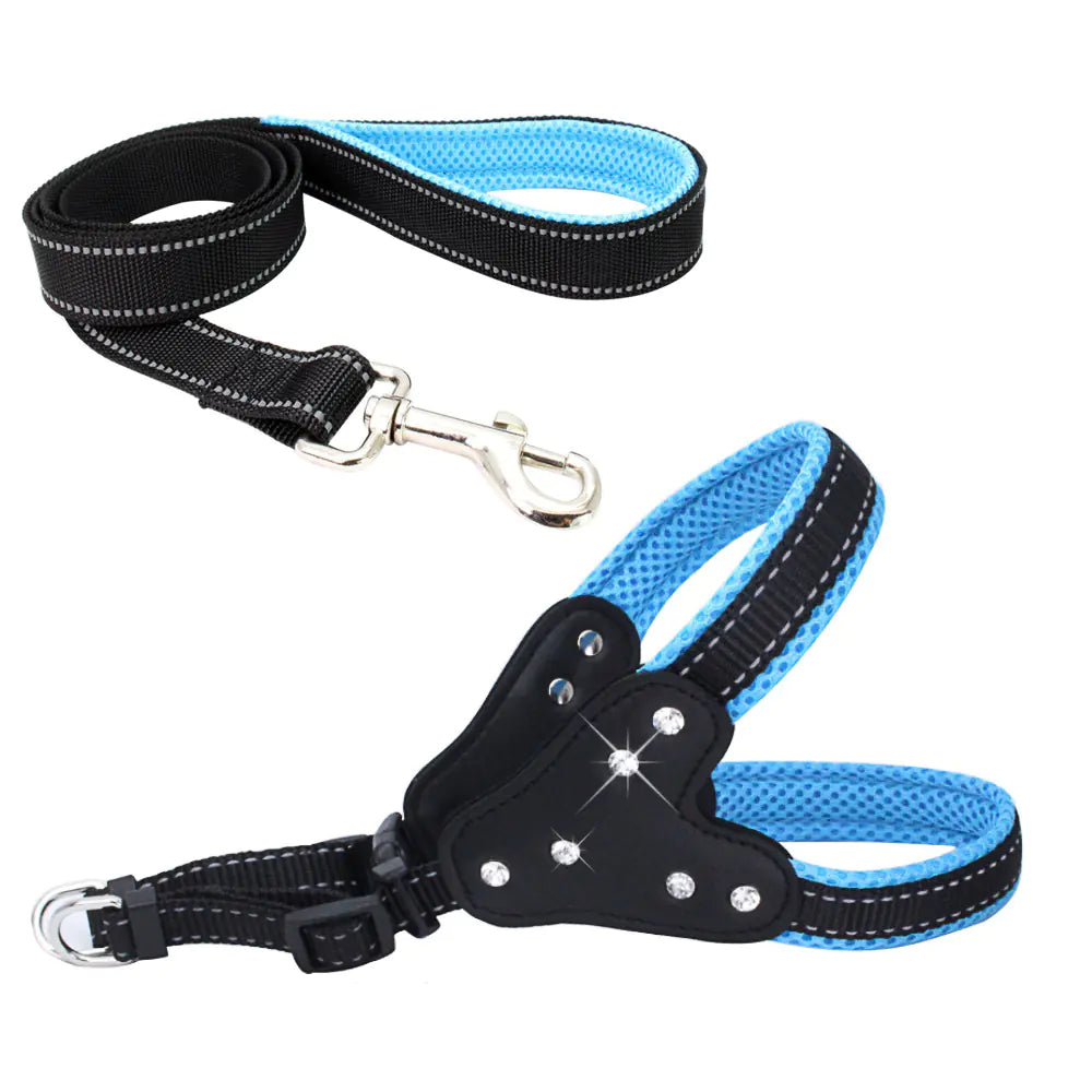 Reflective Mesh Pet Harness with Rhinestone Rope