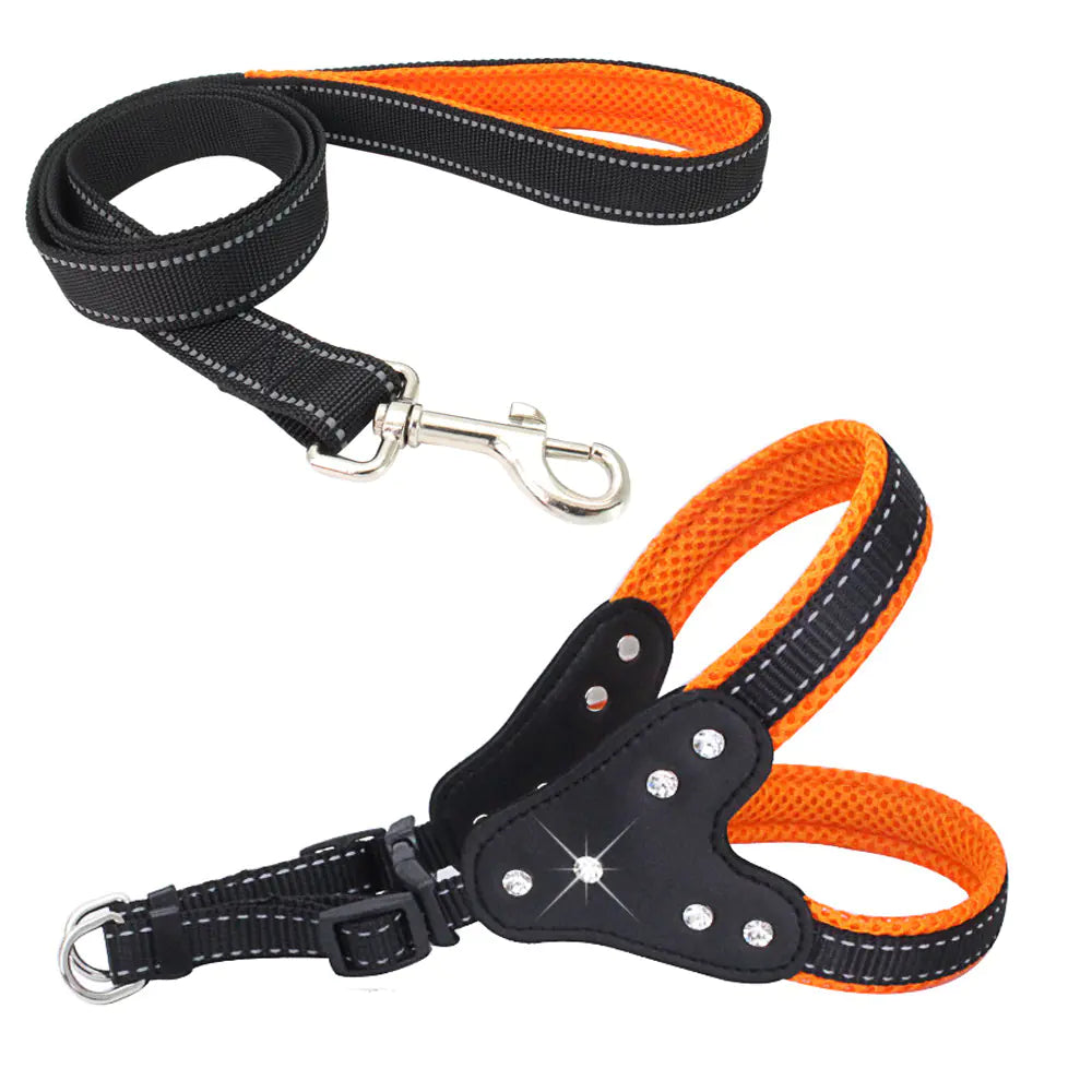 Reflective Mesh Pet Harness with Rhinestone Rope