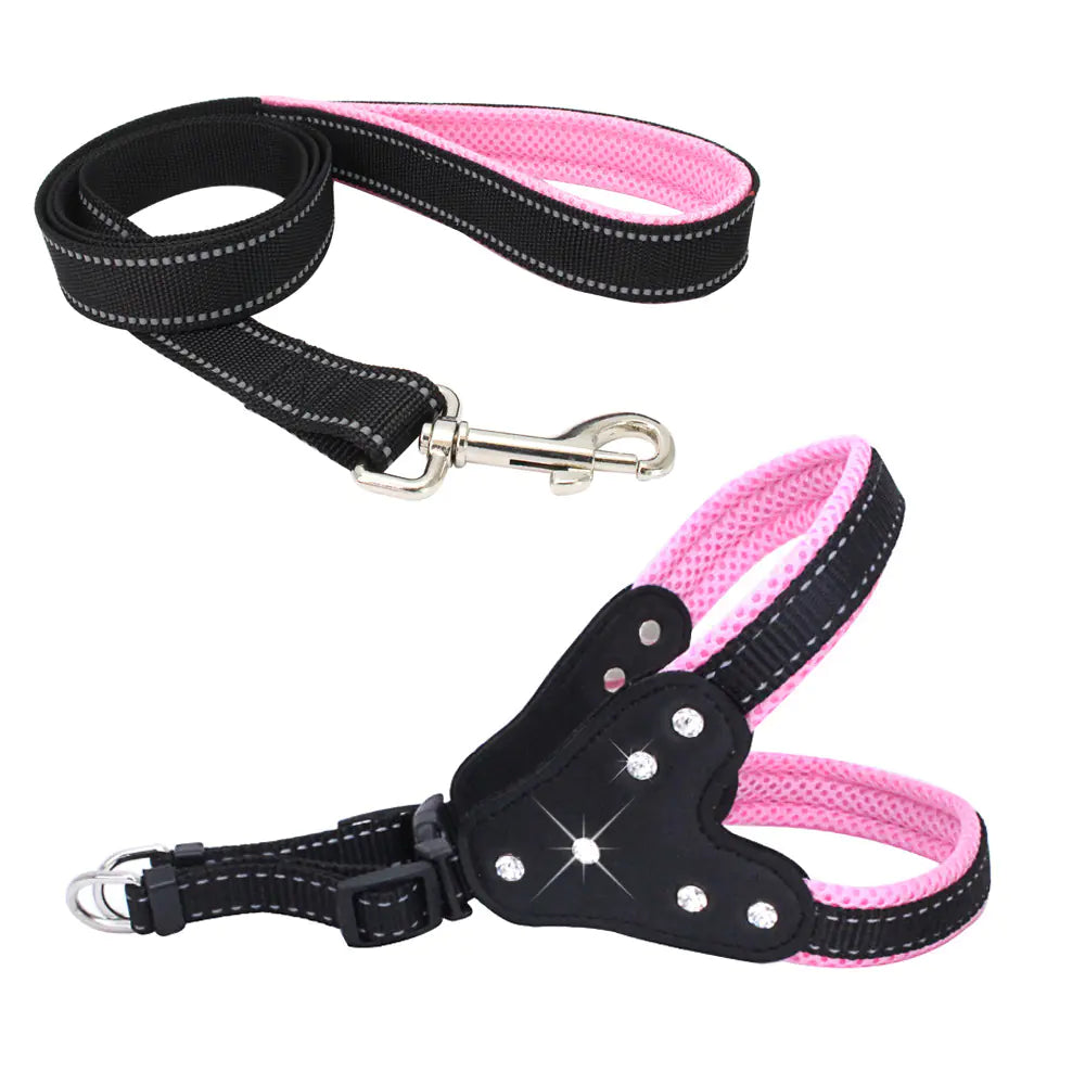 Reflective Mesh Pet Harness with Rhinestone Rope