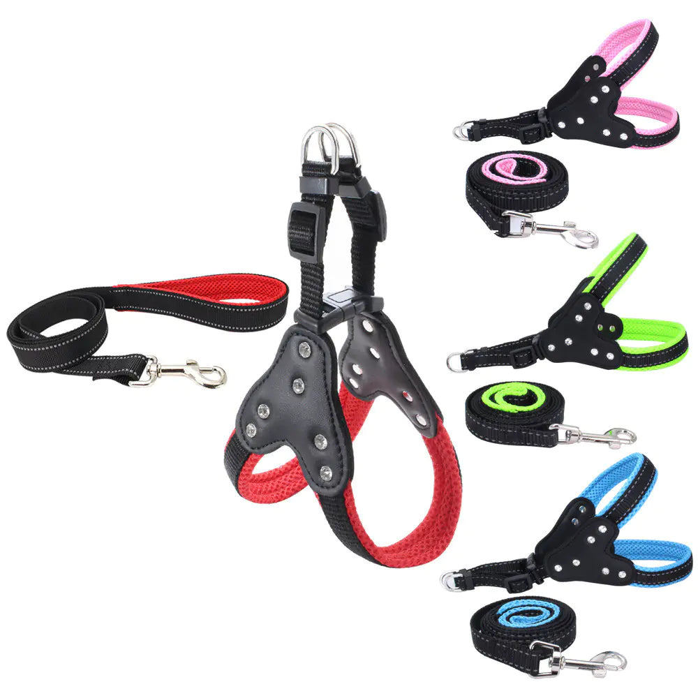 Reflective Mesh Pet Harness with Rhinestone Rope