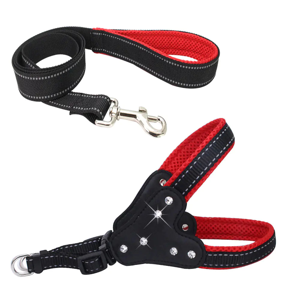 Reflective Mesh Pet Harness with Rhinestone Rope